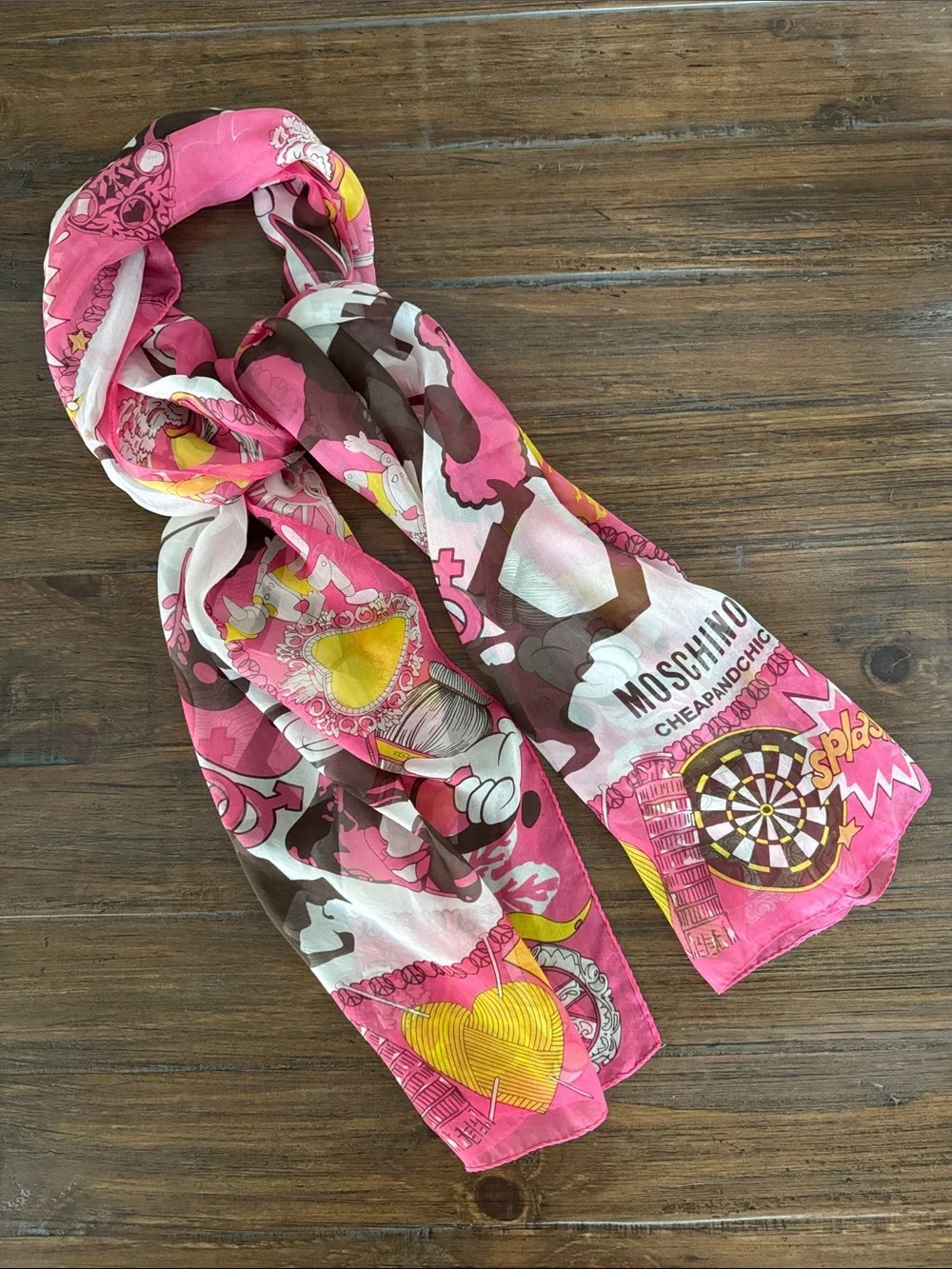 Vintage Moschino Silk Scarf Pop Art Yin Yang Sheer Long